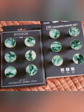HUDSON Home Decorative Drawer Knobs - Green Marble Effect (Set of 6 X 2)